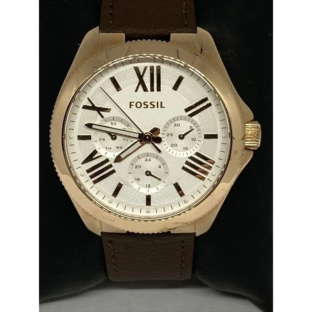 Fossil AM4622 Women's Brown Leather Analog White Dial Genuine Wrist Watch HK953